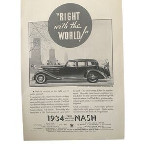 Vintage 1934 Nash Right With The World Ad Advertisement